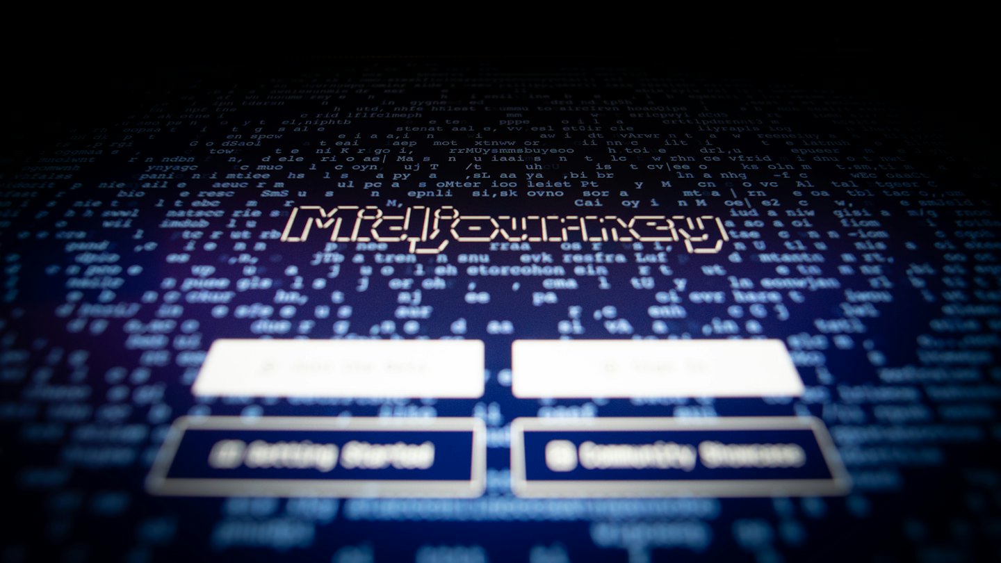 Interfaz de la herramienta Midjourney AI con campos de inicio de sesión y botones.